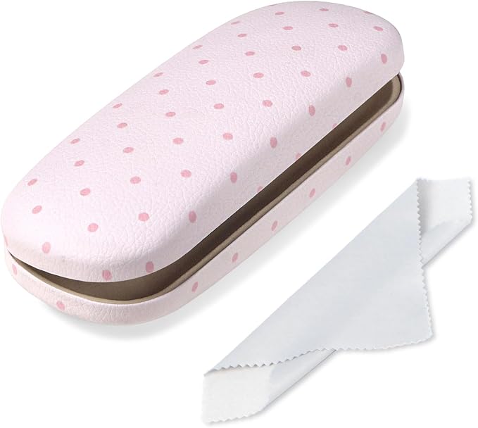 Glasses Case Hard Shell, Cute Sunglasses Case for Women Leather Protective Case for Eyeglass with Cleaning Cloth