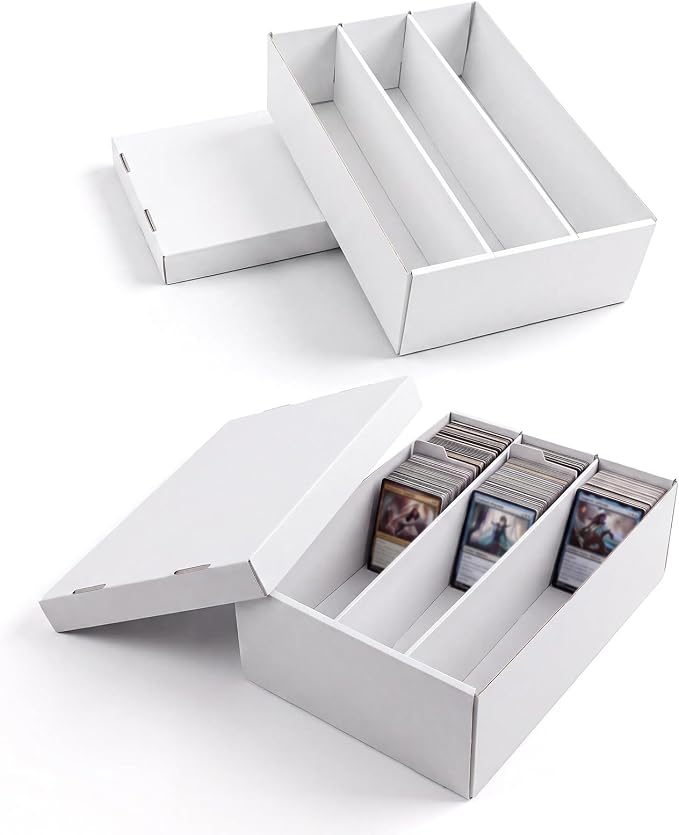 Calenzana 2400-Count Trading Cardboard Card Storage Boxes 2 Pack, 3 Row White Card Box with 24 Dividers, MTG, TCG Card Organizer