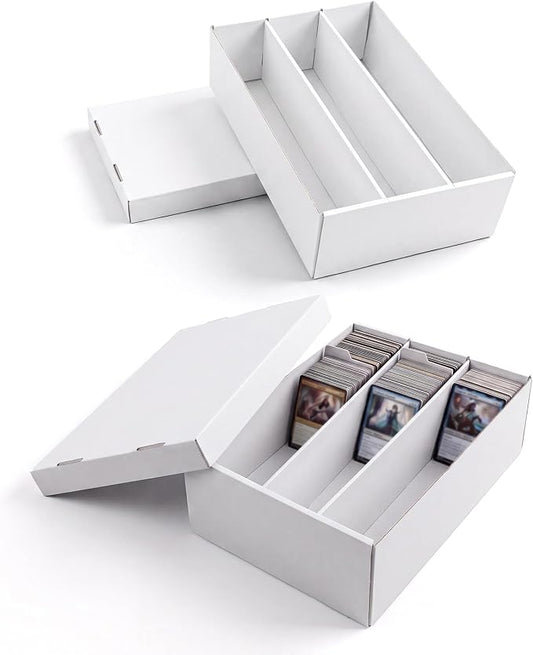Calenzana 2400-Count Trading Cardboard Card Storage Boxes 2 Pack, 3 Row White Card Box with 24 Dividers, MTG, TCG Card Organizer