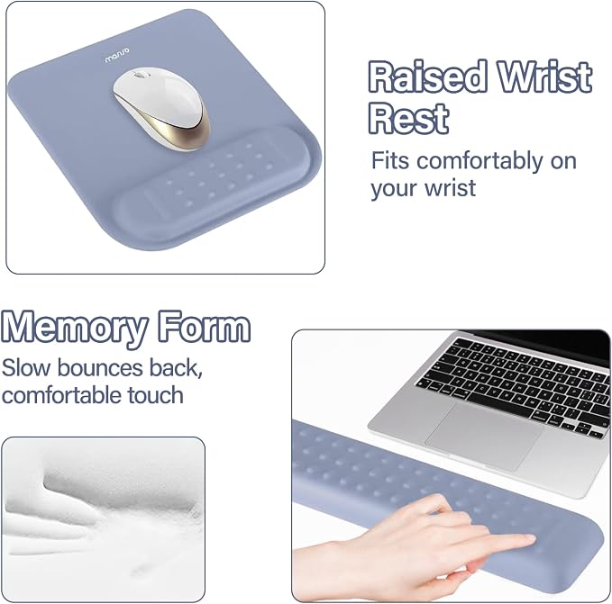 MOSISO Keyboard Stand&Wrist Rest Support for Keyboard &Mouse Pad Set | Ergonomic Massage Wrist Rest Set, Easy Typing Working Acrylic Clear Stand for Office Home, Lavender Gray