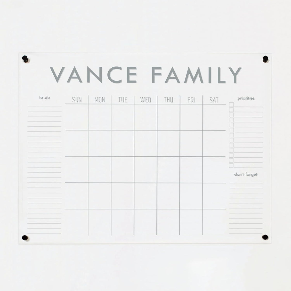Personalized Clear Acrylic Calendar for Wall, Calendar Whiteboard for Wall, Dry Erase Wall Calendar, Wall Calendar Organizer System for Home (Block, Grey, 47.5"W x 36"H)