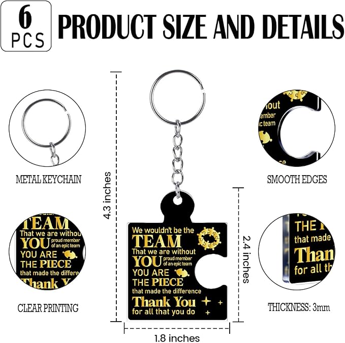Team Appreciation Gifts Bulk Thank You Keychains for Coworkers | Gift Set for Employee, Staff, Teachers, Teamwork Puzzle Piece Keyring, Acrylic