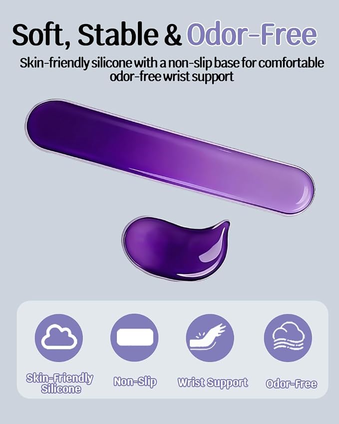Clear Gel Keyboard Wrist Rest with Mouse Pad Wrist Support, Ergonomic Wrist Rest for Computer Keyboard and Mouse, Non-Slip Cooling Keyboard Pad for Office, Gaming & Laptop (Purple)