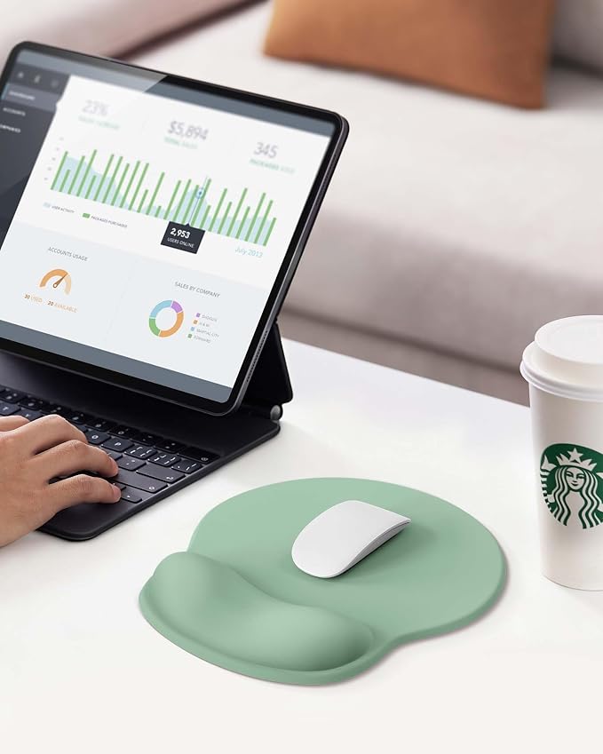 Mouse Pad with Wrist Rest for Desktop Large Ergonomic Mouse Mat(Green) | 10.6''L x 9''W Size, Gel Wrist Support, Non-slip Base, Washable Surface, Laptop Mousepad