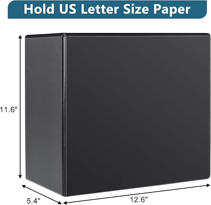 5" 3 Ring Binder, Standard 5-Inch Slant-D Ring Binder Fit Letter Size Paper, Presentation View Binders, 6 Packs, Black