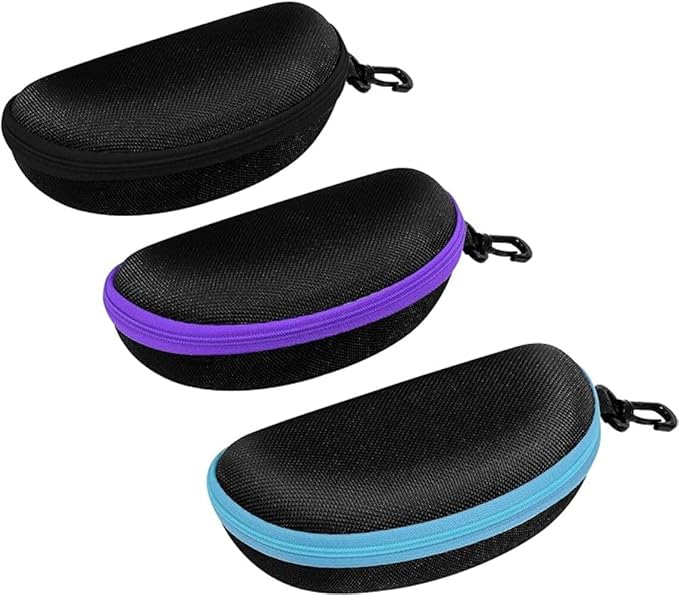 ZONLY 3 Pack Sunglasses Case Portable Travel Zipper Eyeglasses Case Hook With Cleaning Cloth
