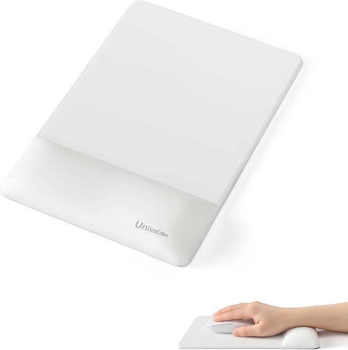Design-Wave Wrist Rest Mouce Pad,PE Mouse Sliding Panel+Artificial Sheepskin+Memory Foam+Ergonomic+Anti-Slip Gel,Resilience Support During Work and Gaming,Mouce Accessory,White