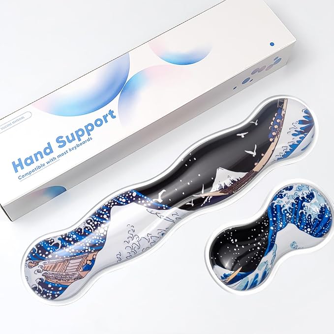 Ergonomic Silicone Gel Keyboard and Mouse Wrist Rest Set – Clear Wrist Rest for Computer Keyboard 60%/68%/75%, Comfort & Support for Typing and Gaming (Black Blue)