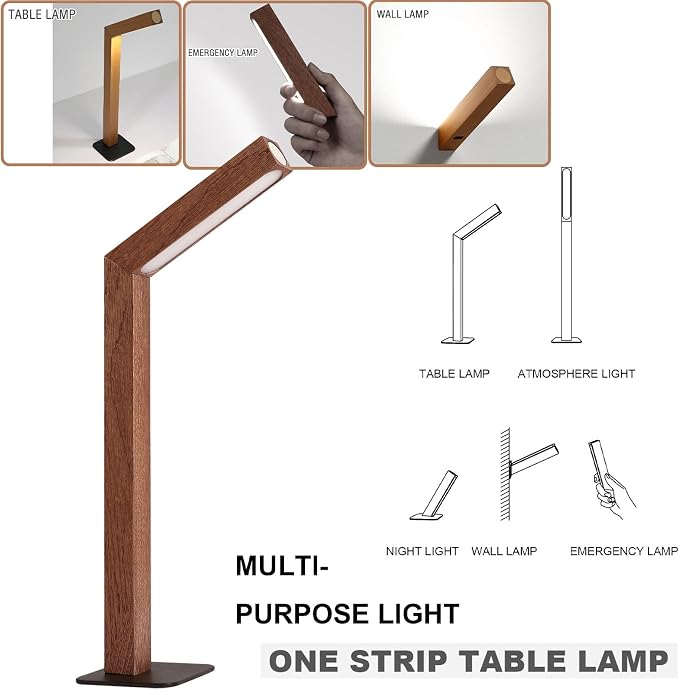 Wooden Desk Lamp Magnetic Wall Mount Rechargeable Home Office-Sapele | 360 Rotatable cordless night light ,Touch dimming,USB-C. Minimalist style for reading, bedside,artwork,working,ambiance