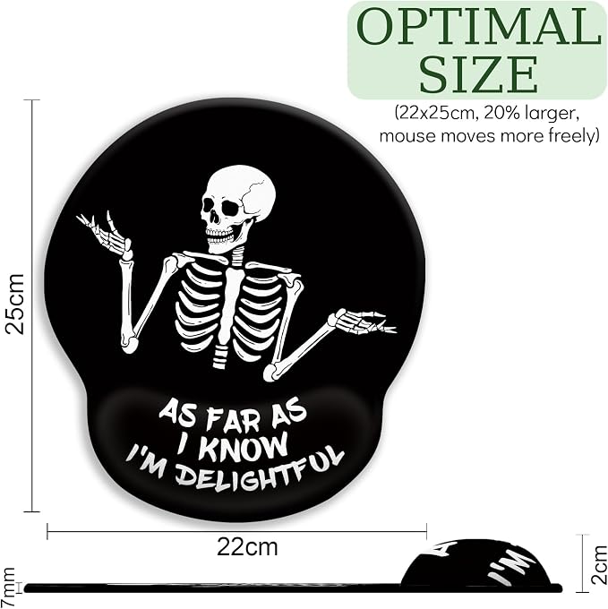 LIMKRIAN Skeleton Mouse Pad with Wrist Rest, 9.8 x 8.6 in, Funny Skull | Ergonomic Gel Wrist Support Pain Relief, Non-Slip PU Base, Funny Mouse Pads for Desk, Goth Office Desk Accessories Decor