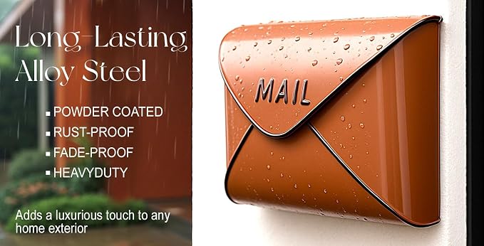 NACH Wall Mount Mailboxes, 12.5 x 10 x 5 inch Terracotta Wall Mailboxes for Outside, Waterproof Mailboxes for Outside - Envelope Mailbox