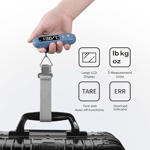 pack all Digital Luggage Scale for Travel, 110Lbs Capacity, 0.1Lb Precision | Handheld, Backlit LCD Display, Lb/Kg/Oz Conversion, Tare Function, Battery Included, Navy
