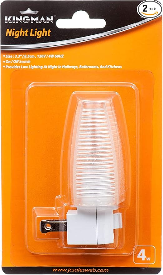 Kingman Night Light Wall Plug in with On/Off Switch Warm White UL Listed, 120V 4W (2 Pack)