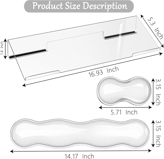 Gel Wrist Rest for Keyboard and Mouse Transparent Acrylic Tilted Keyboard Riser for Desktop Ergonomic Computer Keyboard Stand Holder for Desk Silicone Mouse Wrist Pad Support 60% 68% 75% White