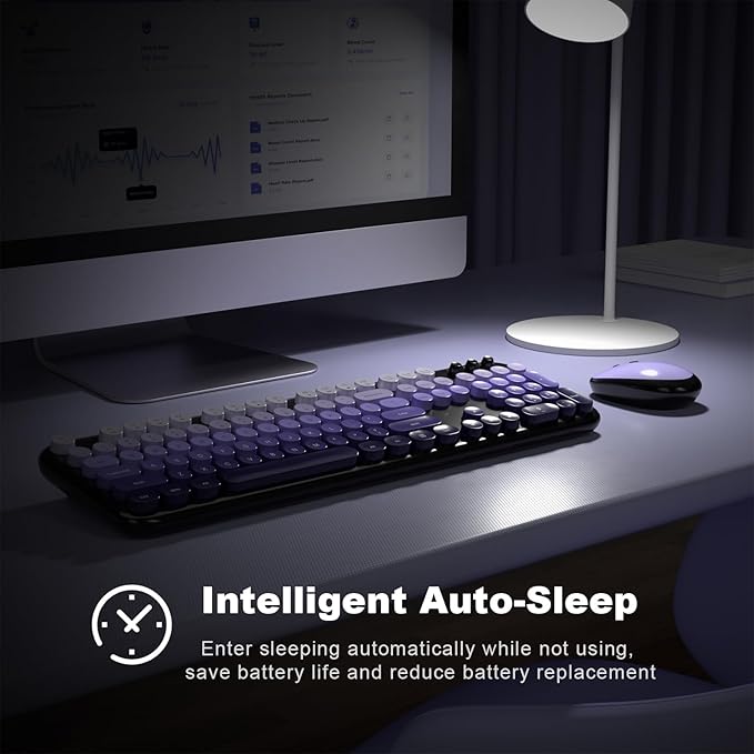 MOFII Wireless Keyboard and Mouse Combo, Full Size 2.4G Retro Round Computer Keyboard and Mouse Set, Plug and Play, for Windows, Computer, Desktop, PC, Notebook - (Black Purple Gradient)