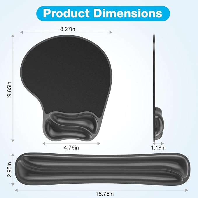 Gel Wrist Rest Mouse Pad Set, Ergonomic Support for Office Gaming | Ergonomic Keyboard and Mousepad with Wrist Support,Cooling Comfort, Non-Skid Base, Easy Clean, for Home and Work Desk Black