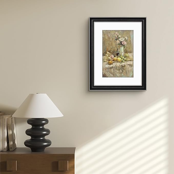Golden State Art, 12x16 Silver Trim Black Frame - White Mat for 8x12 Photo - Vintage Antique Style - Brushed Texture Finish - Wall Mounting - Portrait/Landscape - Tempered Glass