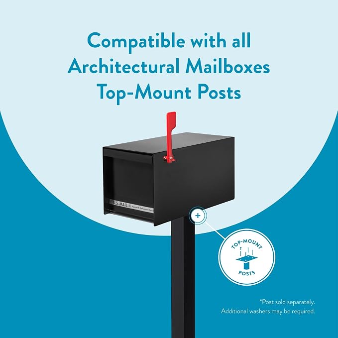 Architectural Mailboxes MailMax Post Mount Mailbox, All Black, Large | Modern galvanized steel and aluminum build with rust-resistant powder-coat finish and a magnetic door closure. USPS approved.