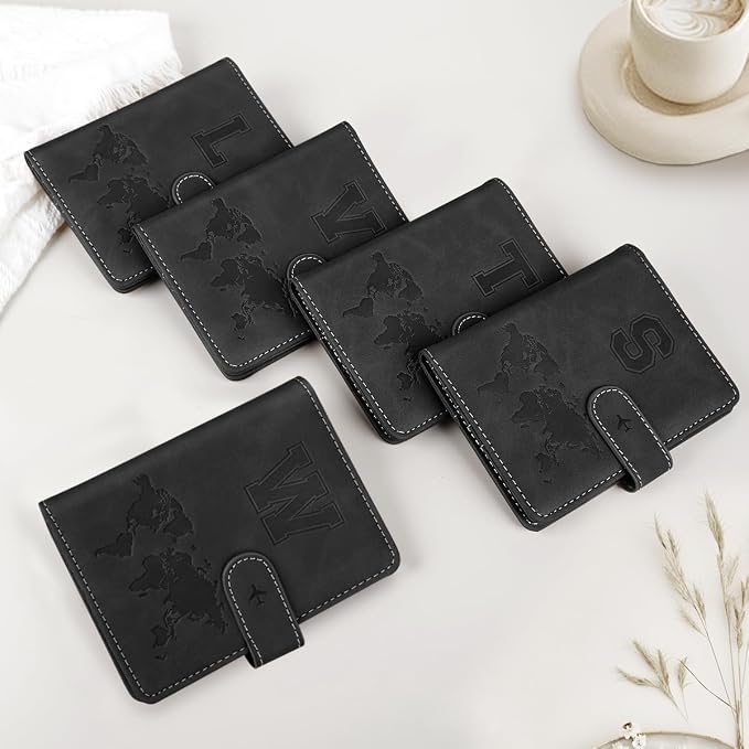 Passport Holder for Travel Essentials Personalized Initial Wallets | Embossed Letter A-Z Design, RFID Blocking, Passport Cover, Passport Book Holders, Men Women, Personalized Gifts, Black-T