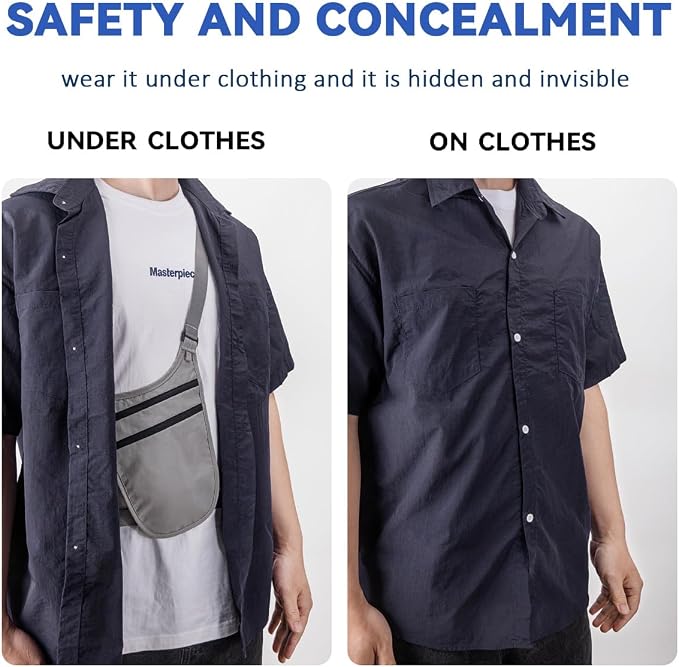 Money Belt for Travel, RFID Blocking Hidden Neck Wallet & Passport Holder | Unisex dual-strap + RFID, slim breathable, 3-compartment holds 4 passports+2 phones, durable YKK, water-resistant.