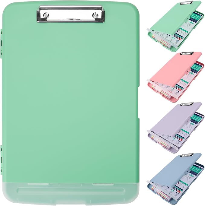 SFLHHDM Clipboard with Storage,Storage Clipboard with Pen Holder, A4 Binder Clip Boards 8.5x11 with Low Profile Clip,Side Opening Nursing Clipboards Folder for Office Supplies-Grayish Green