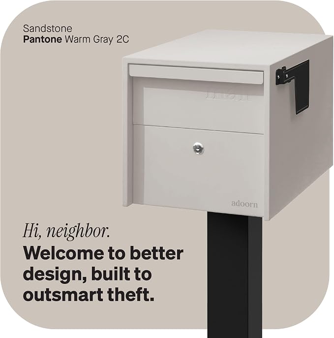 Adoorn Lockable Post Mount Mailboxes for Outside - Small Anti-Theft Locking Mailbox for Packages and Letters - Weatherproof Construction - Durable Steel - 12" H x 12" W x 18.5" D - Sandstone