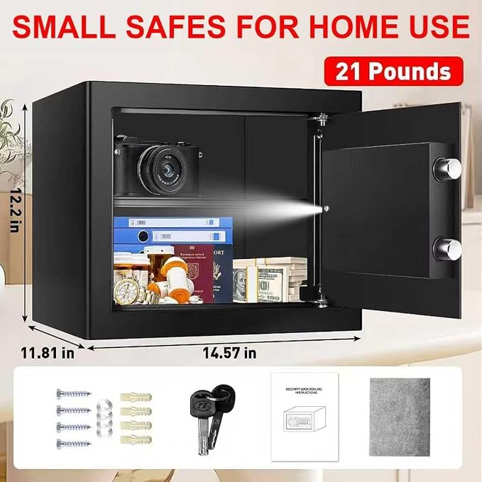1.8 Cub Fire Proof Safe for Home Documents, Anti-Theft Digital Security Box with Electronic Keypad Lock and Spare Key, Small Safes for Home Use Fire and Water proof for Money Jewelry Valuables