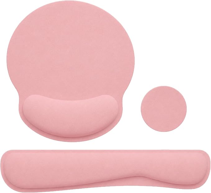 Keyboard Wrist Rest Pad Mouse Pad with Wrist Support Set of 3, Mousepad with Non-Slip Rubber Base, Ergonomic Memory Foam Mouse Wrist Cushion Support for Home Office Laptop Computer, Pink