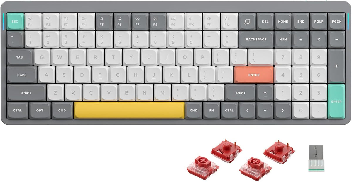 nuphy Air96 V2 Wireless Mechanical Keyboard,100 Keys RGB Backlit Keyboard,Supports Bluetooth 5.1,2.4G and Wired Connection,for PC/Laptop/Windows/Mac -Grey Gateron Cowberry Switch