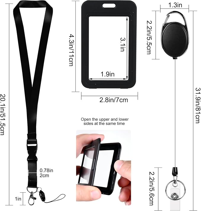 Clear Double Sided Visualization Window Vertical Plastic ID Name Card Holders,Retractable Badge Reels and Lanyard,for Key Card Conference Licenses Passes Nurses Coach Employees School and Office