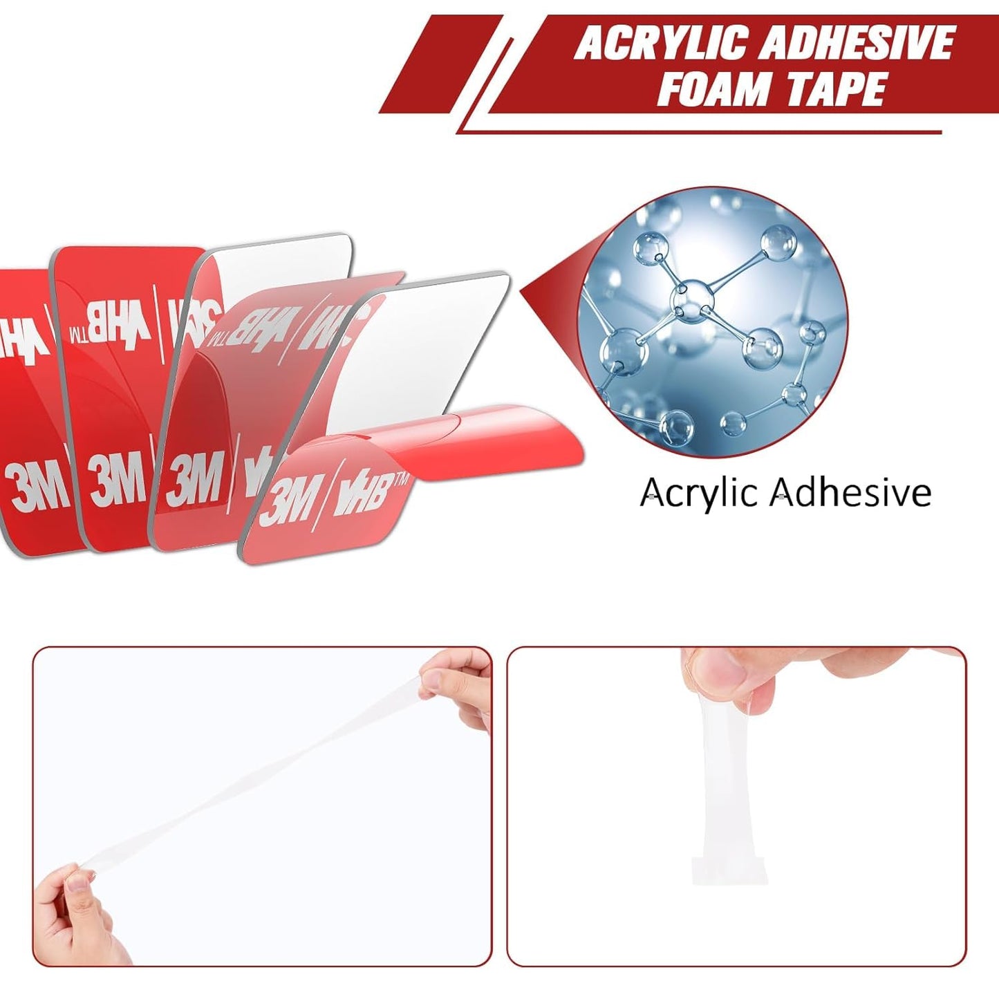 Bulina Double Sided Adhesive Pads Heavy Duty VHB 1" x 1" 40 PCS Square Clear 4905 Sticky Mounting Foam Tape Strong Adhesive Waterproof for Home Office Car Deco
