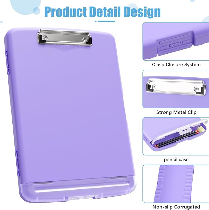 Hongri Clipboard with Storage with Pencil Case, 8.5 x 11 Storage Clip Board | High Capacity Organization Box for A4 Letter Legal Paper, Heavy Duty Folio & Side-Opening for Nurses, Teachers, Purple