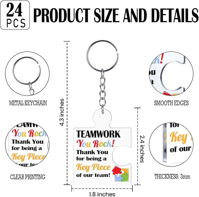 Team Appreciation Gifts Bulk Thank You Keychains for Coworkers | Gift Set for Employee, Staff, Teachers, Teamwork Puzzle Piece Keyring, Acrylic