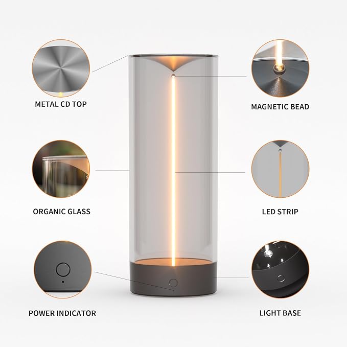 Minimalist Desk Lamp, Cordless Table Lamp, LED Nightstand Light, Gray-Plus