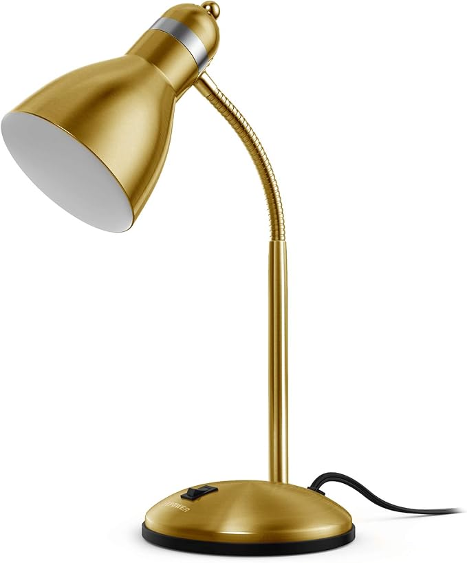 LEPOWER Metal Desk Lamp, Adjustable GooseNeck Reading Light for Bedroom | Compact & Sturdy, Space-Saving for Bedside & Dorm, E26 Table Lamp, Eye-Caring, Ldeal for Study, Office, Back to School