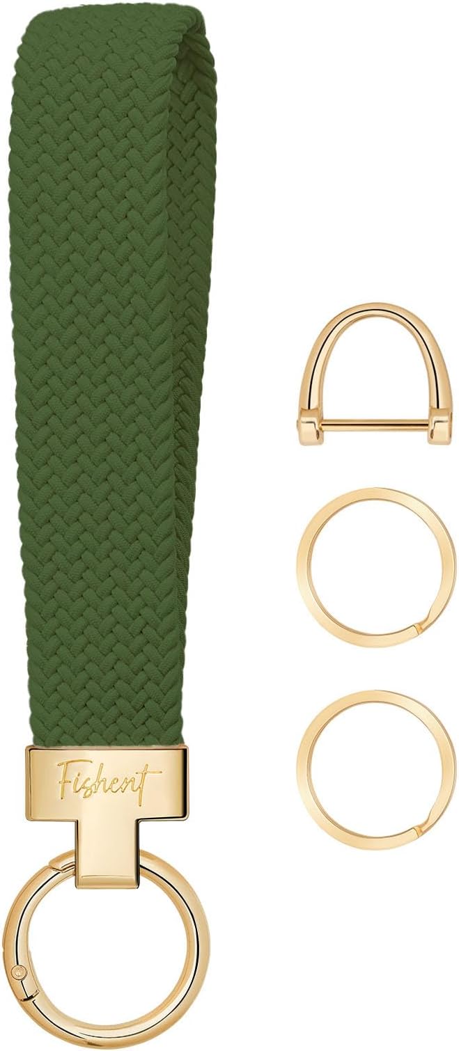 Fishent Stretchy Wristlet Keychain, Cute Key Chain, Woven Wrist Lanyard for Car Keys with 3 Keyrings and D-ring for Women Men