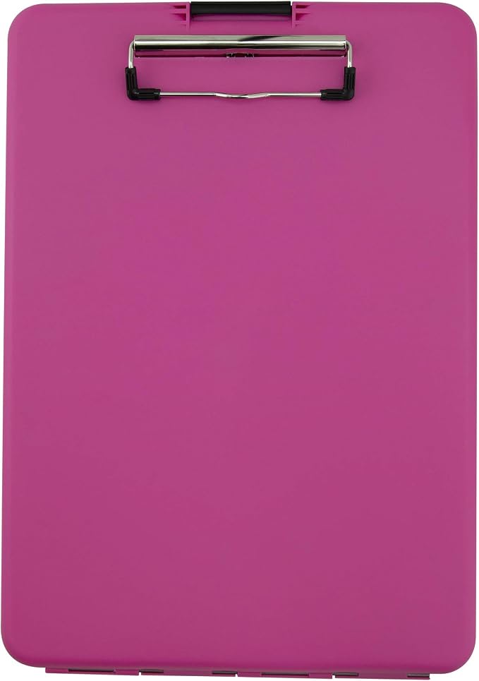 Saunders SlimMate Plastic Storage Clipboard Letter Size Pink, Assembled in USA, Slim Low Profile Form Holder with 1/2" Capacity, Lightweight Document Organizer Box for School, Office & Business Use