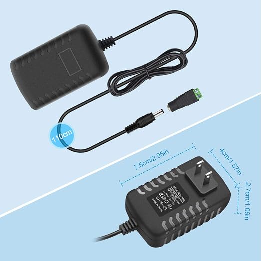 12V Power Supply, 12 Volt 2A 24W DC Power Supply, Black LED Power Adapter, AC 110V to 12V Wall Mounted Transformer Plug for LED Strip Lights with 5.5/2.1 DC Female Connector