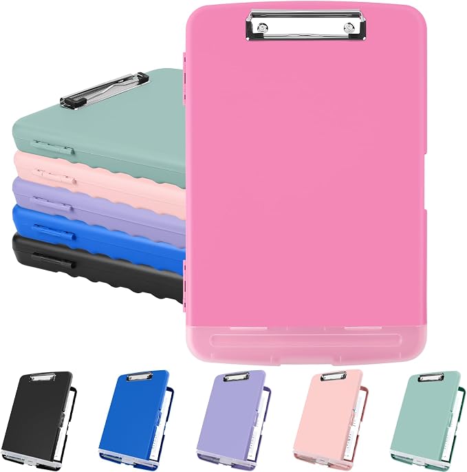 Meiikun Clipboard with Storage, Plastic Clipboards 8.5x11 with Pen Holder, High Capacity Nursing Clipboard Folder, Side Opening Storage Clip Board for Office Work Nurses Teachers (Pink)