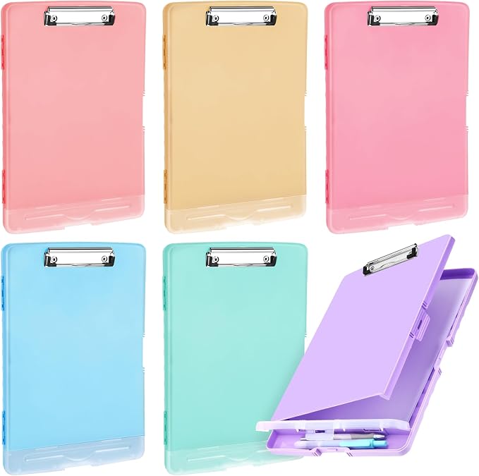 Crtiin 6 Pcs Colored Clipboard with Storage, 8.5 x 11 Inch Heavy Duty Plastic Nursing Clipboard Folder with Pen Holder A4 Medical Holder for Nurse Doctor Teacher Office, Organization (Fresh Color)