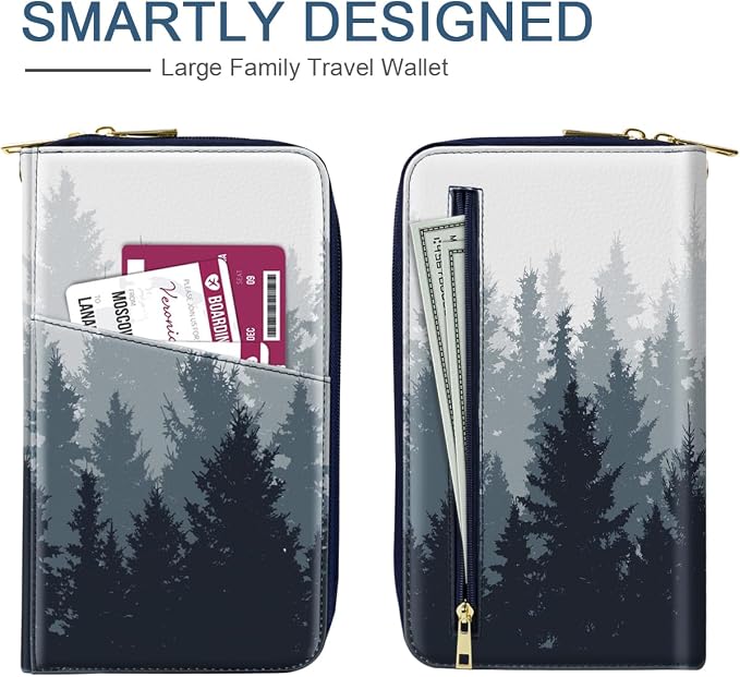 Family Passport Holder Wallet RFID Blocking Document Organizer | PU Leather Mulit-purpose Travel Wallet Credit Cards Case for Women Men, Forest