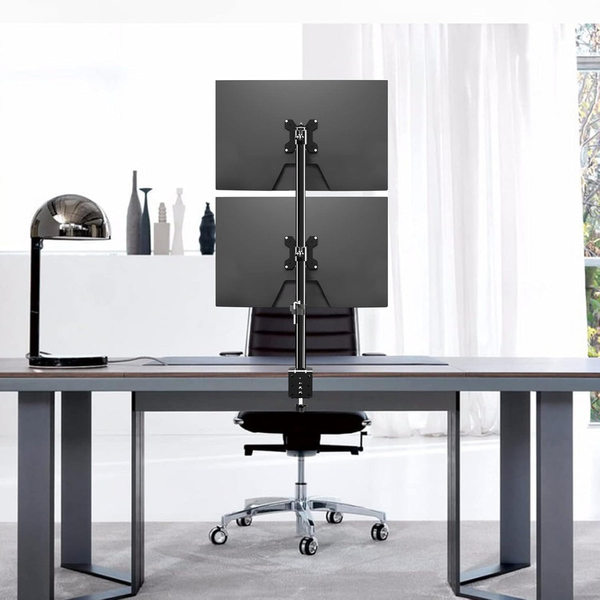 Suptek Dual LED LCD Monitor Stand up Desk Mount for 2 / Two Screens up to 32 inch Extra Tall 31.5" Pole Heavy Duty Fully Adjustable Stand Vertical Array (MD6802)