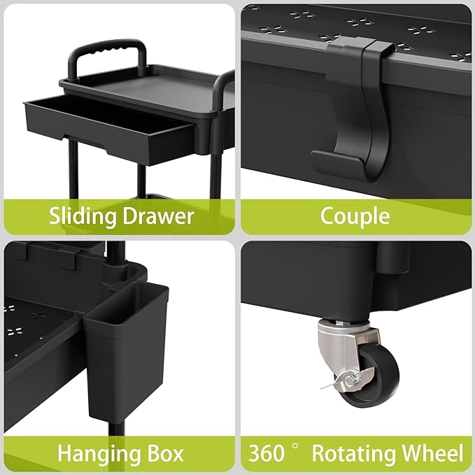 Sorgion 4 Tier Rolling Cart Organizer,Art Craft Diaper Bedside Snack Laundry Room Bathroom Organizer Narrow Thin Slim Rolling Trolley Utility Cart with Wheels for Kitchen,Office(Black)