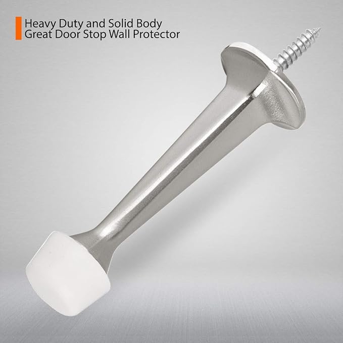 6 Pack Solid Rigid Door Stops - Heavy Duty Door Stoppers Wall Protector with Soft Rubber Tips, Satin Nickel