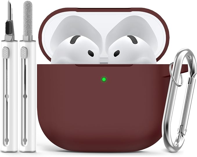 Ljusmicker for AirPods 4 Case 2024 with Cleaner Kit,Soft Silicone Protective Cover for Apple AirPods 4th Generation Cases for Women Men,for AirPod 4 Case Accessories with Keychain-Wine Red