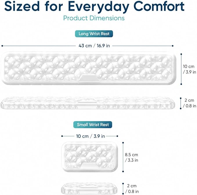Ergonomic Gel Keyboard Wrist Rest Set, Soft Gel Palm Rest for Keyboard and Mouse, Clear Wrist Support Pad for Typing and Gaming Pain Relief, Non-Slip Base for Computer Laptop (Rectangular)