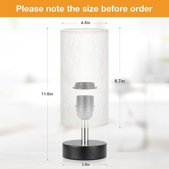 PartageiZ Small Table Lamp for Bedroom - Bedside Lamps for Night Stands | Bulb not Included | Minimalist Desk Lamp | Linen Fabric Shade | for Living Room | for Dorm | 11.6" Inline Control