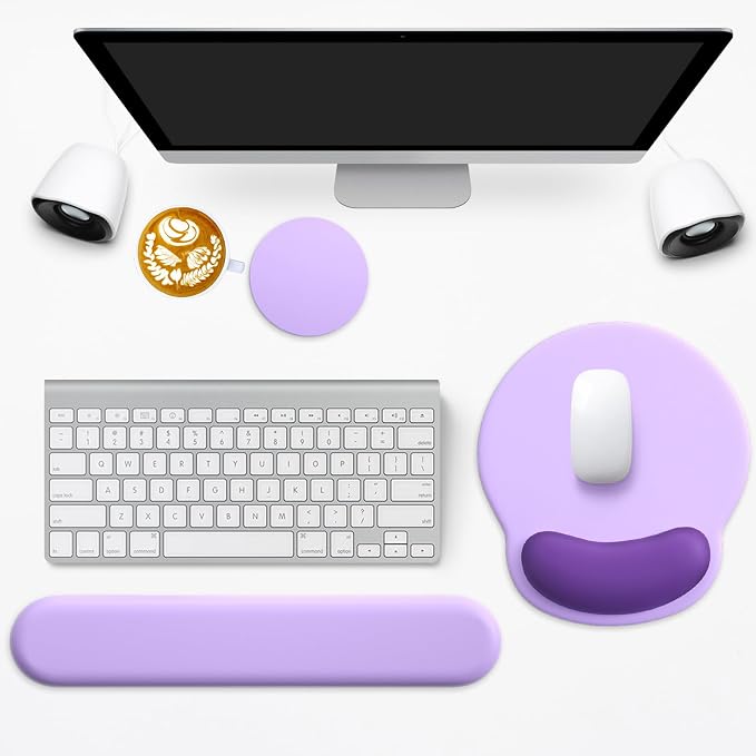 3 in 1 Ergonomic Mouse Pad and Keyboard Wrist Rest with Coaster Set-Purple | Cute Large Mousepad with Gel Wrist Support for Gaming Computer Laptop Women Office Home Desk Decor
