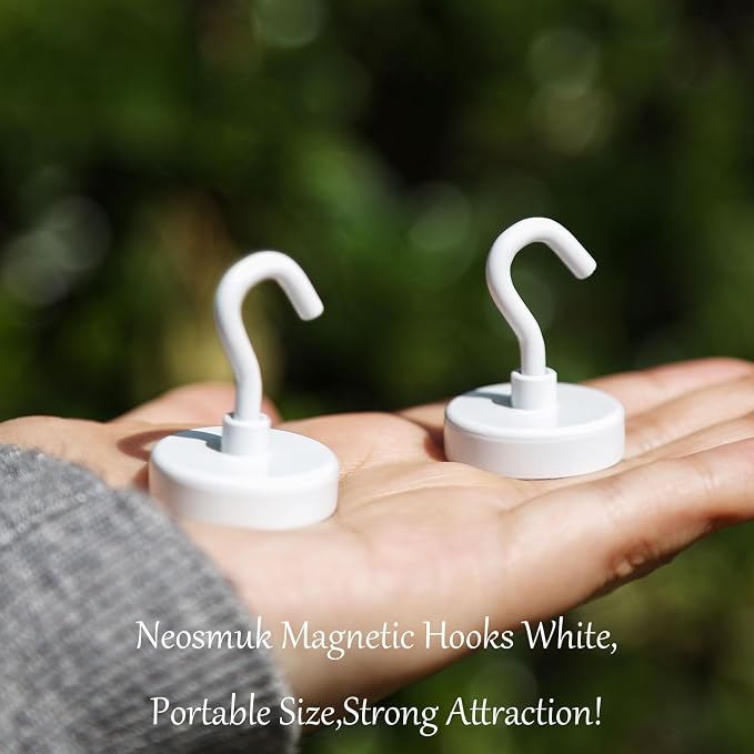 Neosmuk Magnetic Hooks, Heavy Duty 85lb+ Strong Magnet Hook for Cruise Cabins, Cruise Essentials 2026 for Hanging, Metal Wall Refrigerator Hangers (White, 10 Pack)