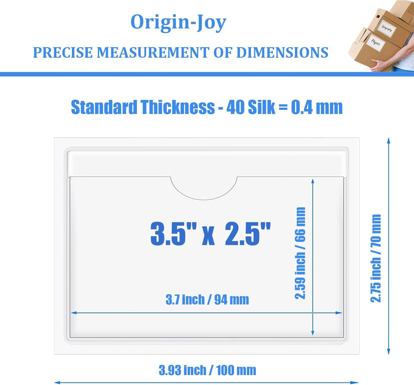 Origin-Joy 35 PCS Self Adhesive Index Card Pockets with Top Open, Clear Plastic Label Holder for Cards of Note, Library and Business, Adhesive Label Pockets & Card Holder (3.5 x 2.5 inch)